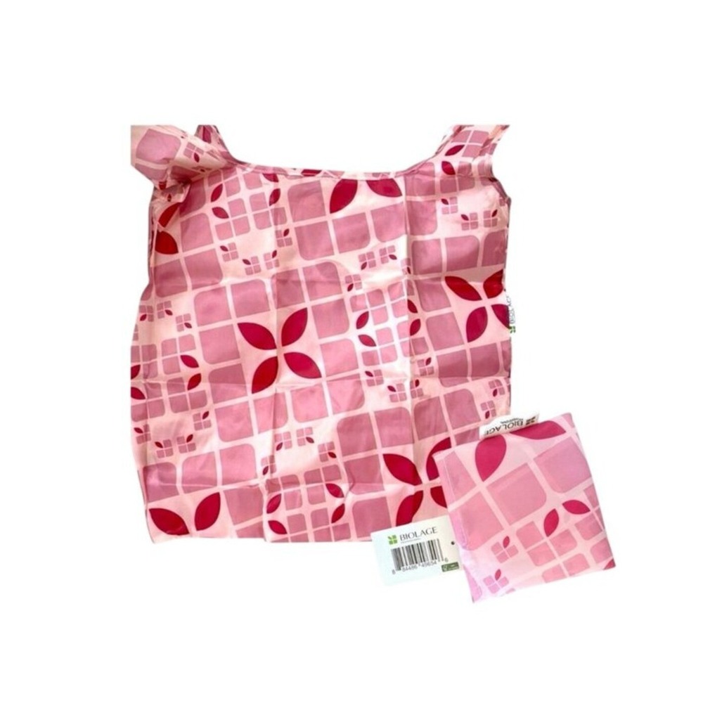 Biolage Reusable Tote Bag Women OS Pink Floral Geometric Recycled PET Foldable